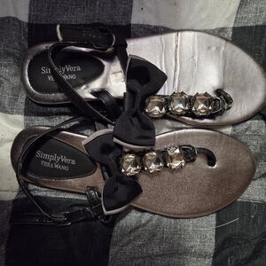 Simply Vera Vera Wang Black Bow Jewel T-Strap Sandals